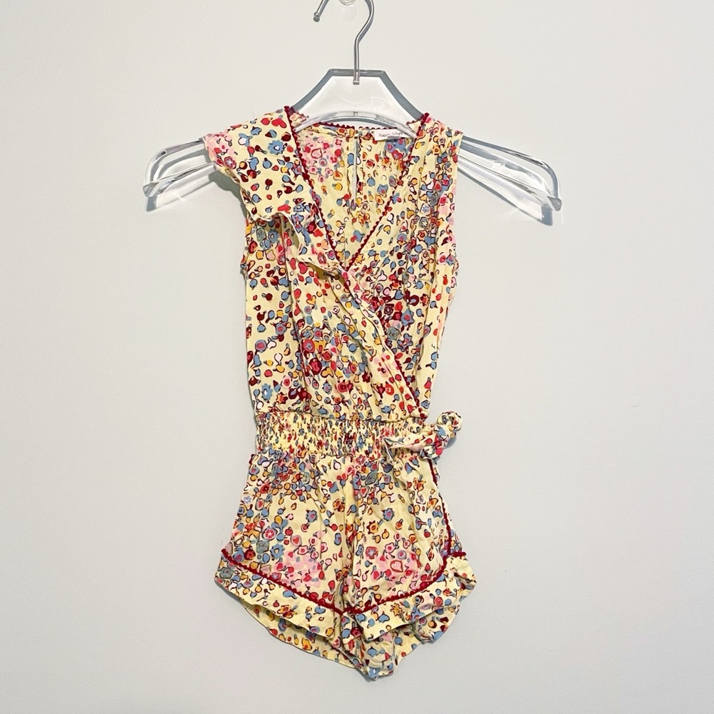 Poupette St. Barth Girls Ruffled Gwen Playsuit Romper Trip Yellow Pink